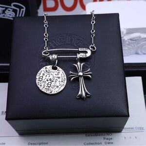 Chrome Hearts Silver Necklace with Cross and Round Pendant